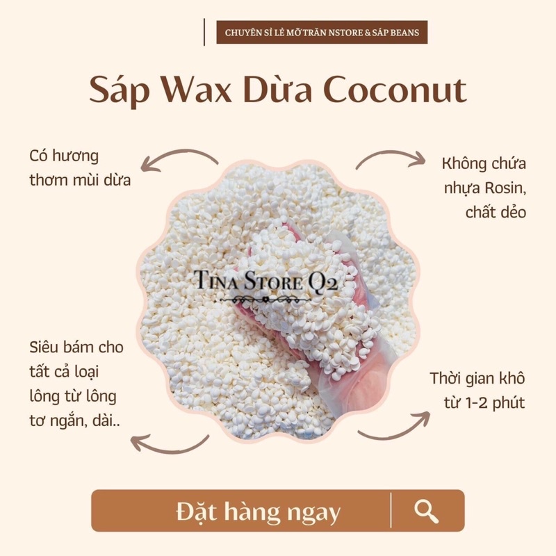 sáp wax lông hard wax bean coconut sữa dừa 100gr giúp tẩy sạch lông nách , tay chân và râu , vùng bikini - tinastoreq2