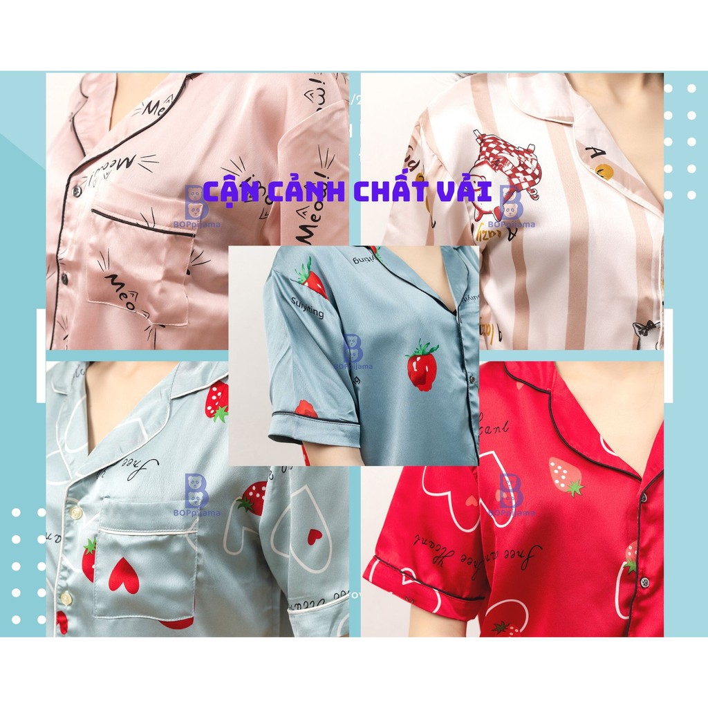 Bộ đồ ngủ nữ pizama tay áo cộc quần dài vải lụa chất mát, thoải mái- HATIBO 07 | BigBuy360 - bigbuy360.vn