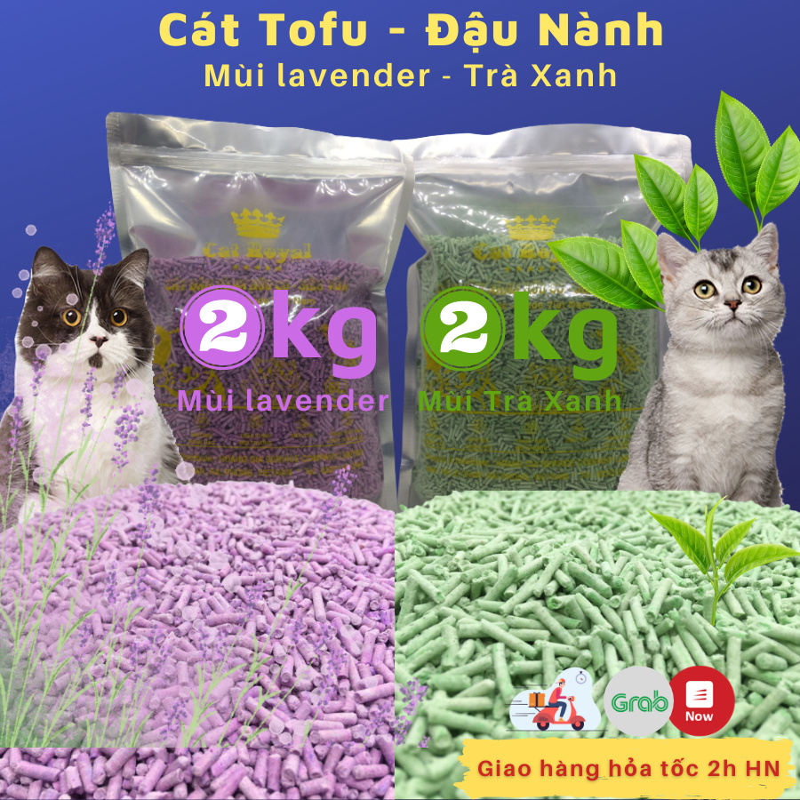 Cát đậu nành tofu đậu phụ cho mèo vệ sinh túi 6lit-2kg mùi trà xanh, lavender