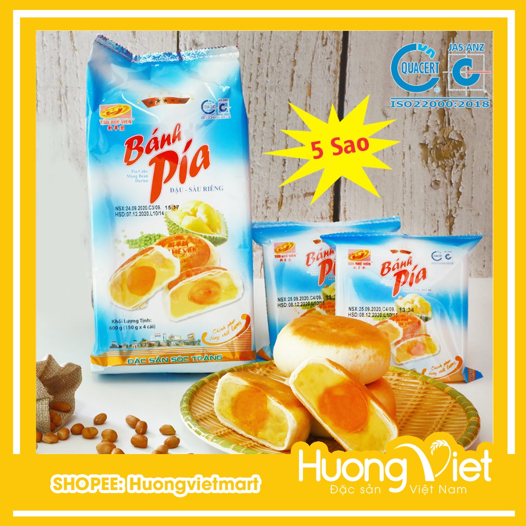 【CHÍNH HÃNG】Bánh pía đậu xanh sầu riêng trứng Tân Huê Viên 600g