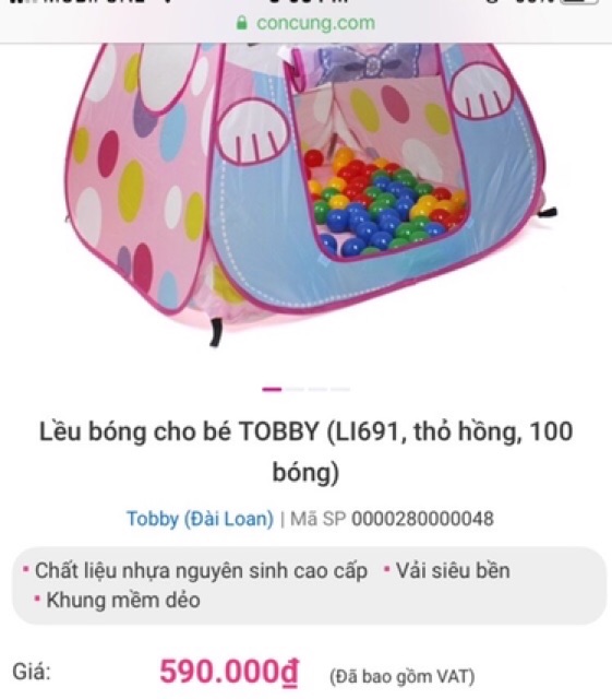 Thanh lý lều bóng cho bé Tobby thỏ hồng kèm banh