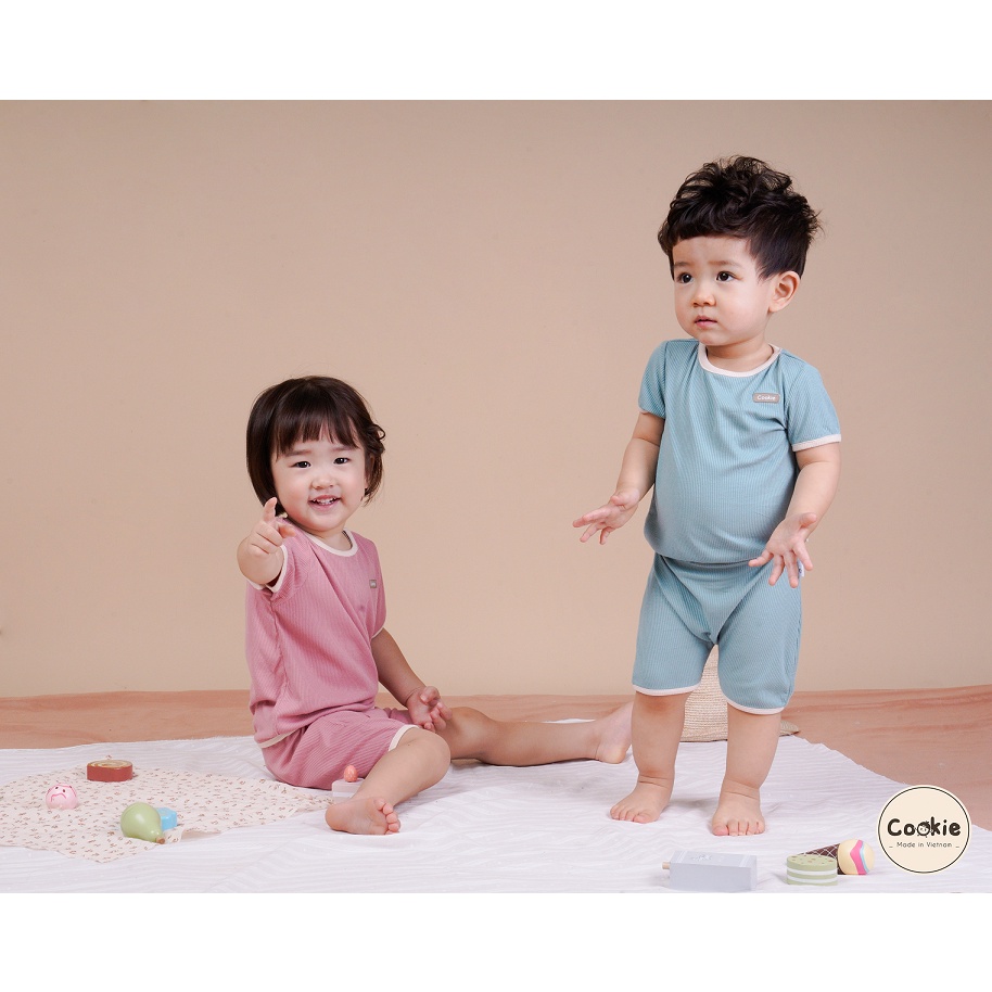 Bộ cộc tay chui đầu phối viền COOKIE cho bé - chất cotton tăm mềm mát