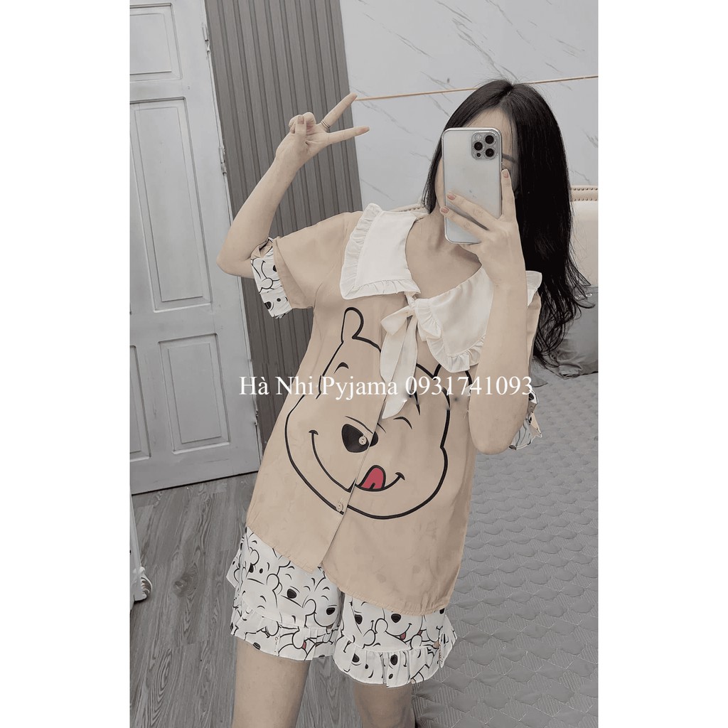 [Ảnh Thật]Đồ Bộ Pijama, đồ ngủ họa tiết gấu nâu - Lụa LATIN Cao cấp mác SAM | BigBuy360 - bigbuy360.vn
