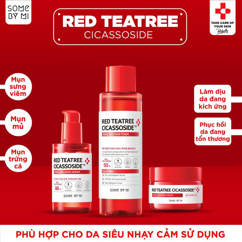 Combo 3 Sản Phẩm Giảm Mụn Cho Da Nhạy Cảm Some By Mi Red Tea Tree Cicassoside Final Solution (Toner+ Serum + Kem)