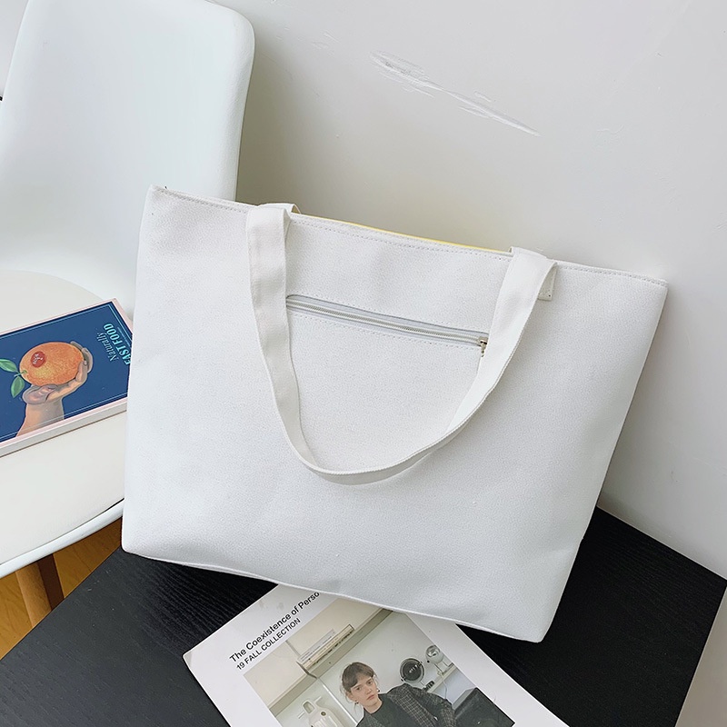 Túi Xách Canvas Cỡ Lớn In Chữ Và Mặt Cười Thiết Kế Mới Đơn Giản Thời Trang Cho Nữ