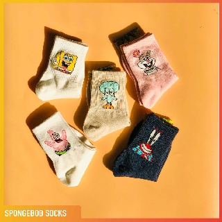 Tất Vớ Cao Cổ Hàn Quốc CUPPO Hoạt Hình Bọt Biển Bob Chất Liệu Cotton Siêu Mát