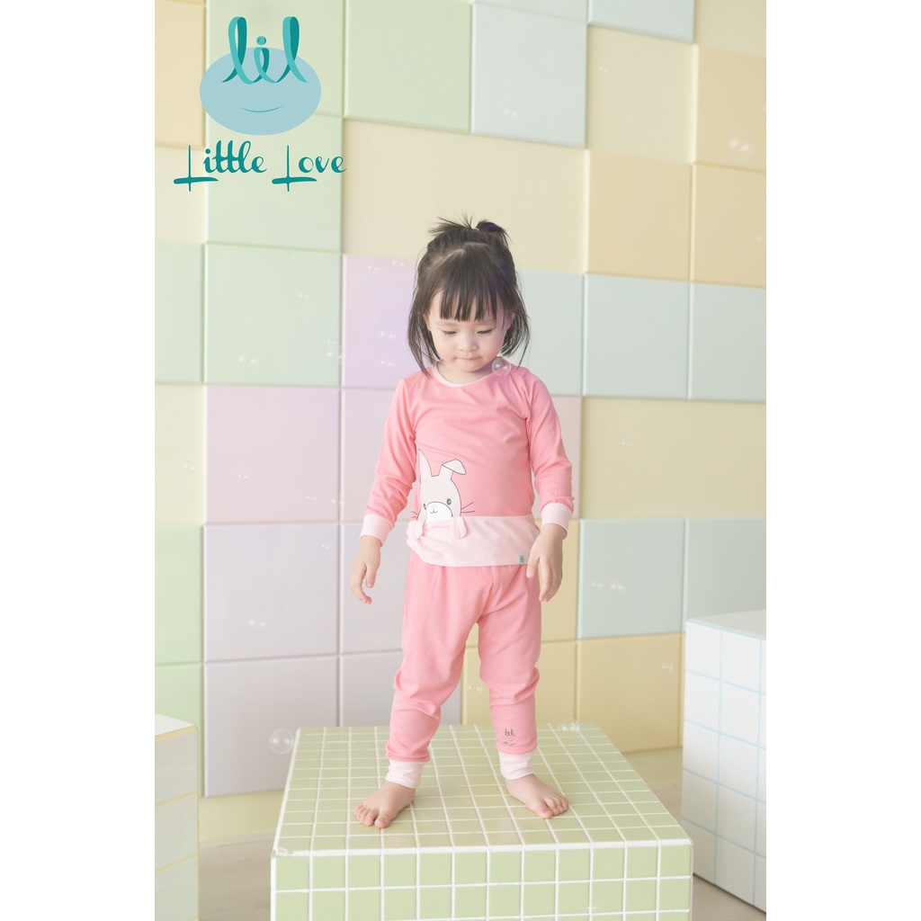Bộ dài tay cài vai Little Love LIL vải tăm mỏng mặc điều hòa quanh năm