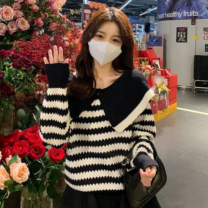 Áo Sweater Cổ Búp Bê Dáng Rộng Thời Trang Thu Đông Dành Cho Nữ