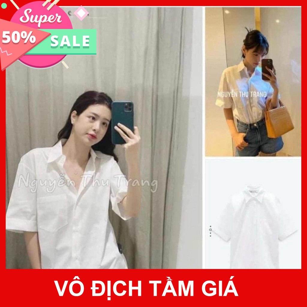 Áo sơ mi nữ Trắng Cộc Tay Túi Ngực To Hot Trend
