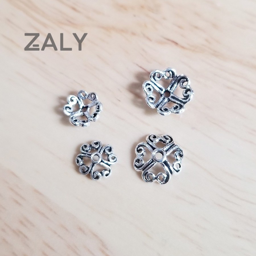 Charm bạc đế ốp hạt kiểu trái tim 4 cánh CC14 zaly - Bạc S925