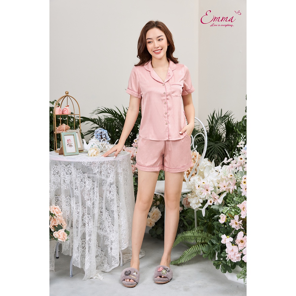 Bộ Mặc Nhà Pyjama Lụa Áo Ngắn Tay, Quần Đùi Emma EHSU.0049.091