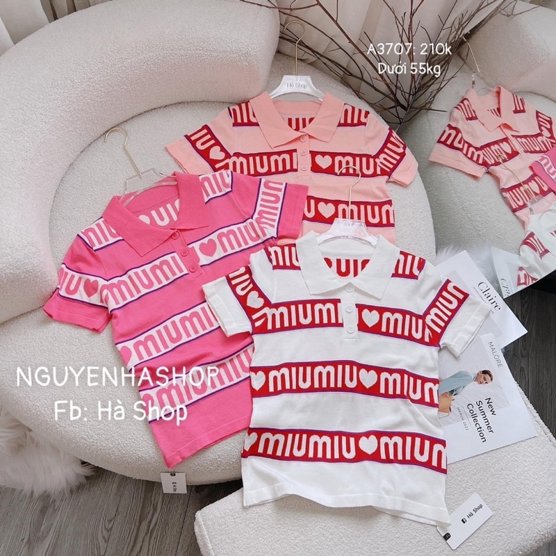 Áo len dệt kim cổ polo mix chữ MM