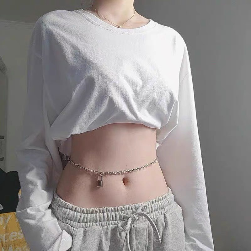 Dây xích thắt eo hình ổ khóa hot girl 2 màu cá tính Chuỗi thắt lưng trang trí váy