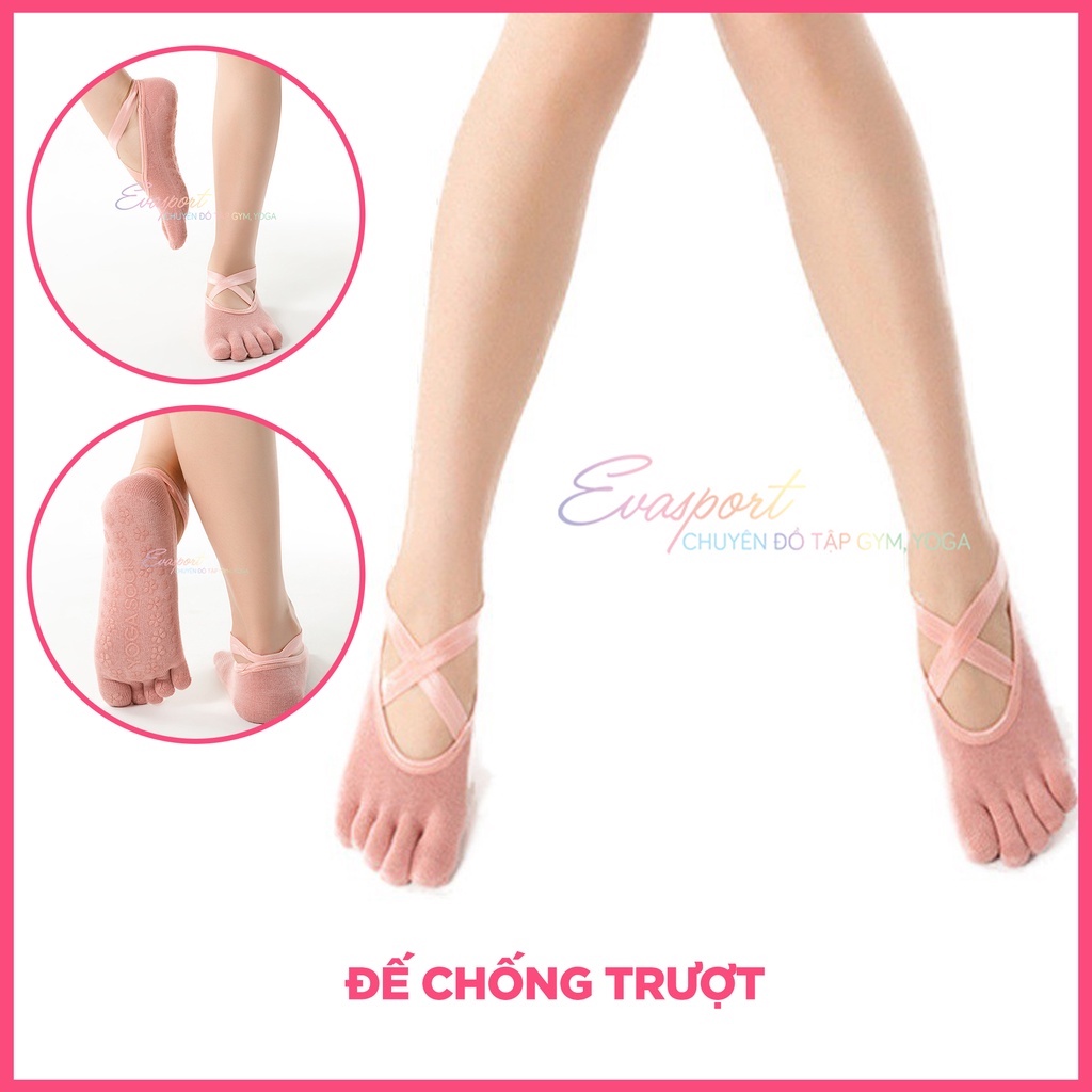 Tất Vớ Chân Tập Yoga Chéo Dây Dính Hạt Chống Trơn Trượt Mềm Mại Phong Cách Thời Trang Nữ EvaSport