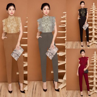 Jumpsuit nữ dài cổ lọ phối ren xinh xắn j877