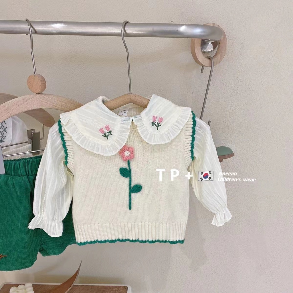 Set Áo Sơ Mi Không Tay Và Áo Len Thời Trang Xuân Thu Mới 2022 Cho Bé Gái