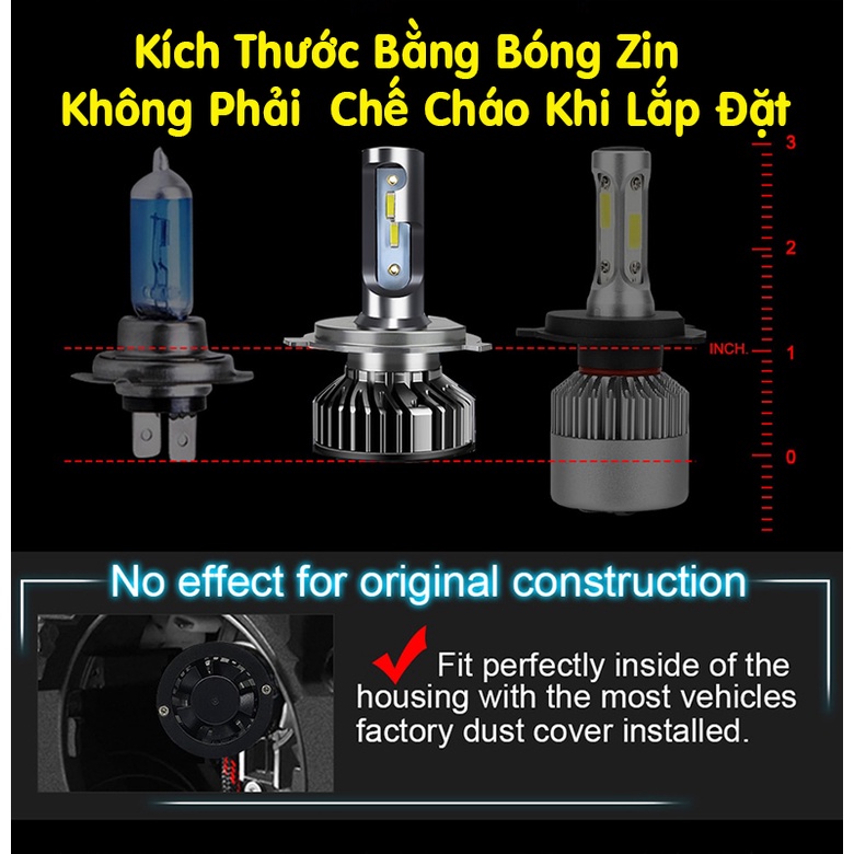 Bóng đèn led ô tô xe hơi pha cos gầm như bi cầu chân H1 H4 H7 H11 HB3 HB4 9005 9006 tăng sáng cho bóng halogen