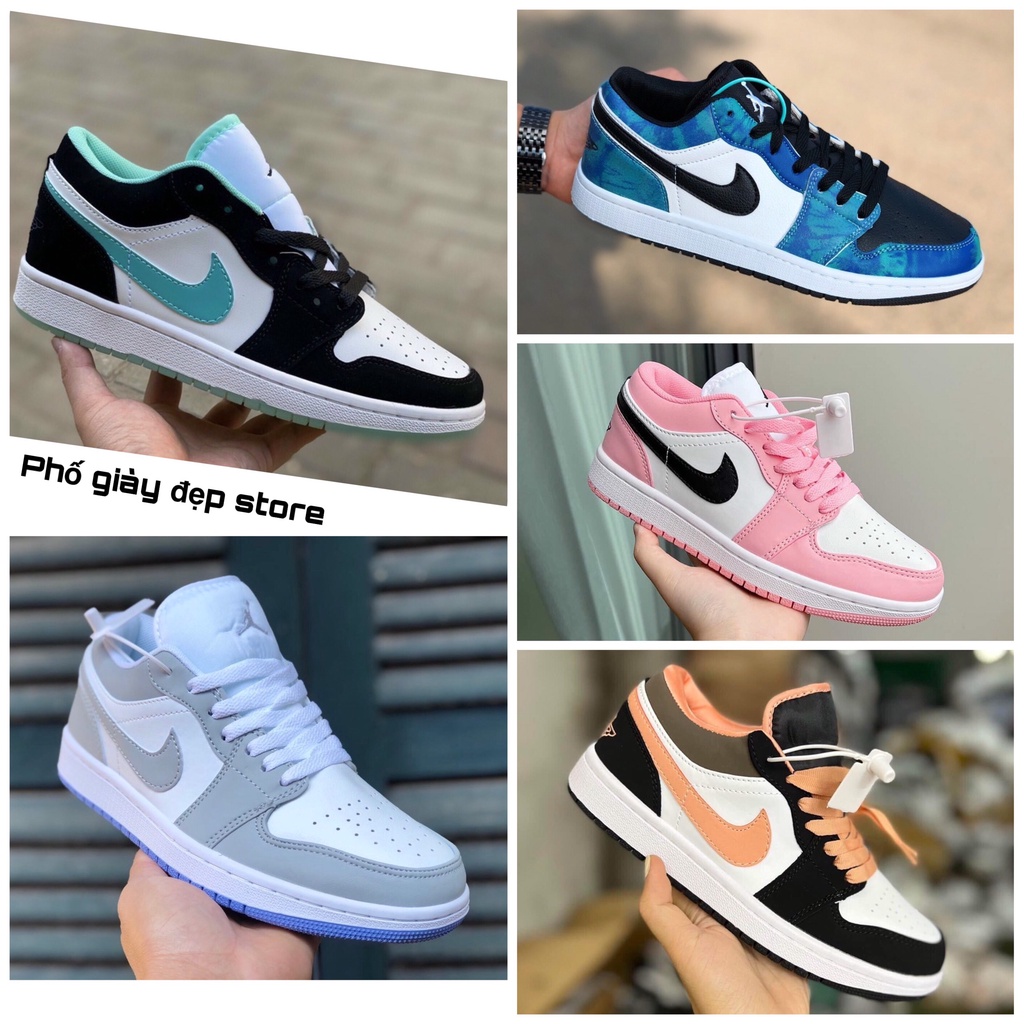 Giày thể thao JD 1 thấp cổ đen trắng xám xanh ngọc , Giày sneaker air Jodan 1 low panda cổ thấp nam nữ các màu mới