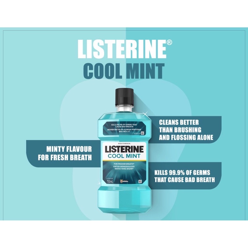 nước súc miệng Listerine cool mint diệt khuẩn giữ hơi thở thơm mát 750ml