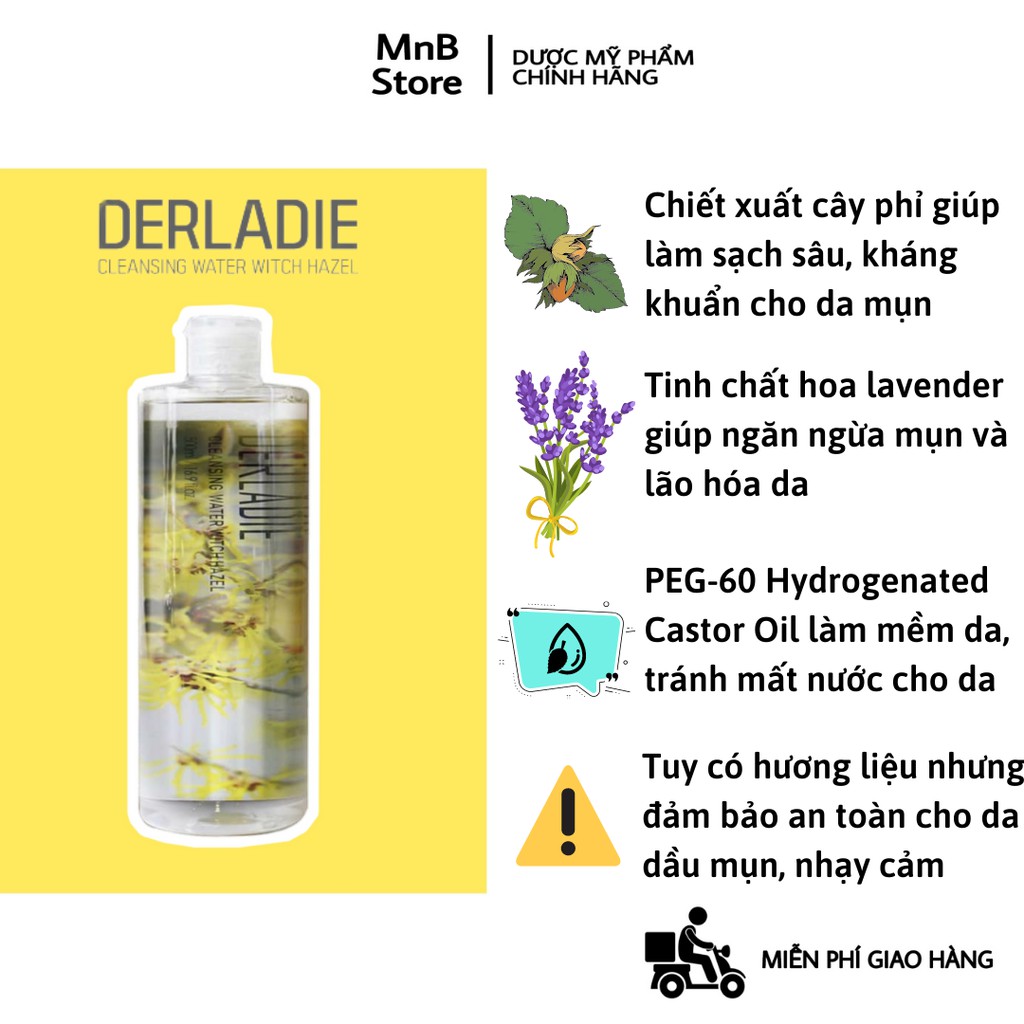 Nước Tẩy Trang Làm Sạch Da, Kháng Khuẩn Derladie Cleansing Water 500ml - MnB Store