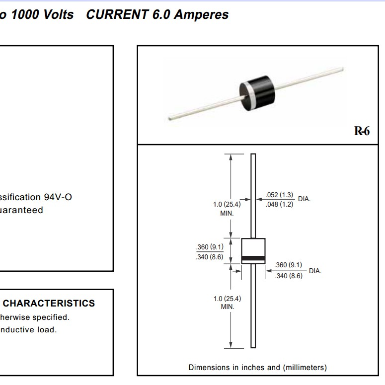 Điốt (diode) chỉnh lưu 6A10 6A 1000V