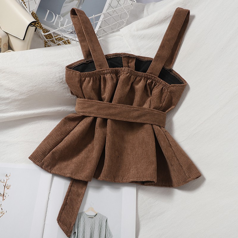Set Áo Kèm Yếm 2 Dây Nhung Phong Cách Độc Đáo Ảnh Thật Khách Mặc