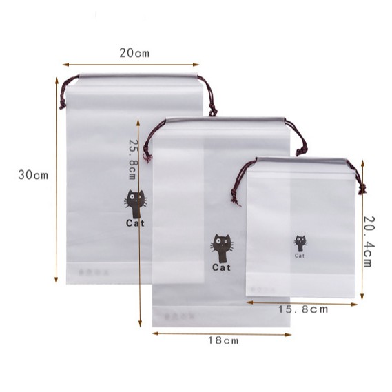 Túi rút lụa mềm không thấm nước hình mèo đựng đồ cá nhân T4S29.16-2019