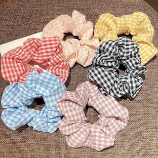 Dây buộc tóc vải Scrunchies họa tiết caro dễ thương