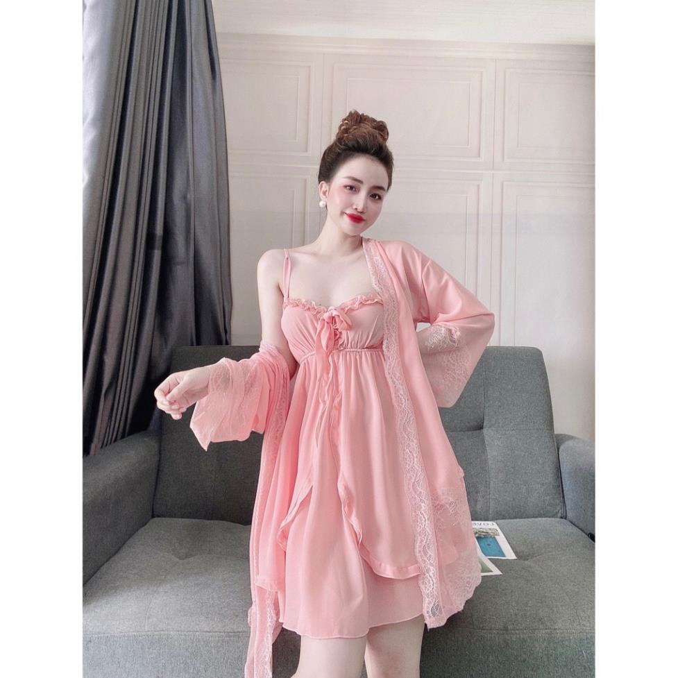 Set Áo Choàng Kèm Váy Ngủ, Váy Ngủ Sexy 2 Dây Nữ , Đồ Ngủ Sexy 3 Món ( Váy Ngủ, Áo Choàng Kèm Quần ) Siêu Gợi Cảm. | BigBuy360 - bigbuy360.vn