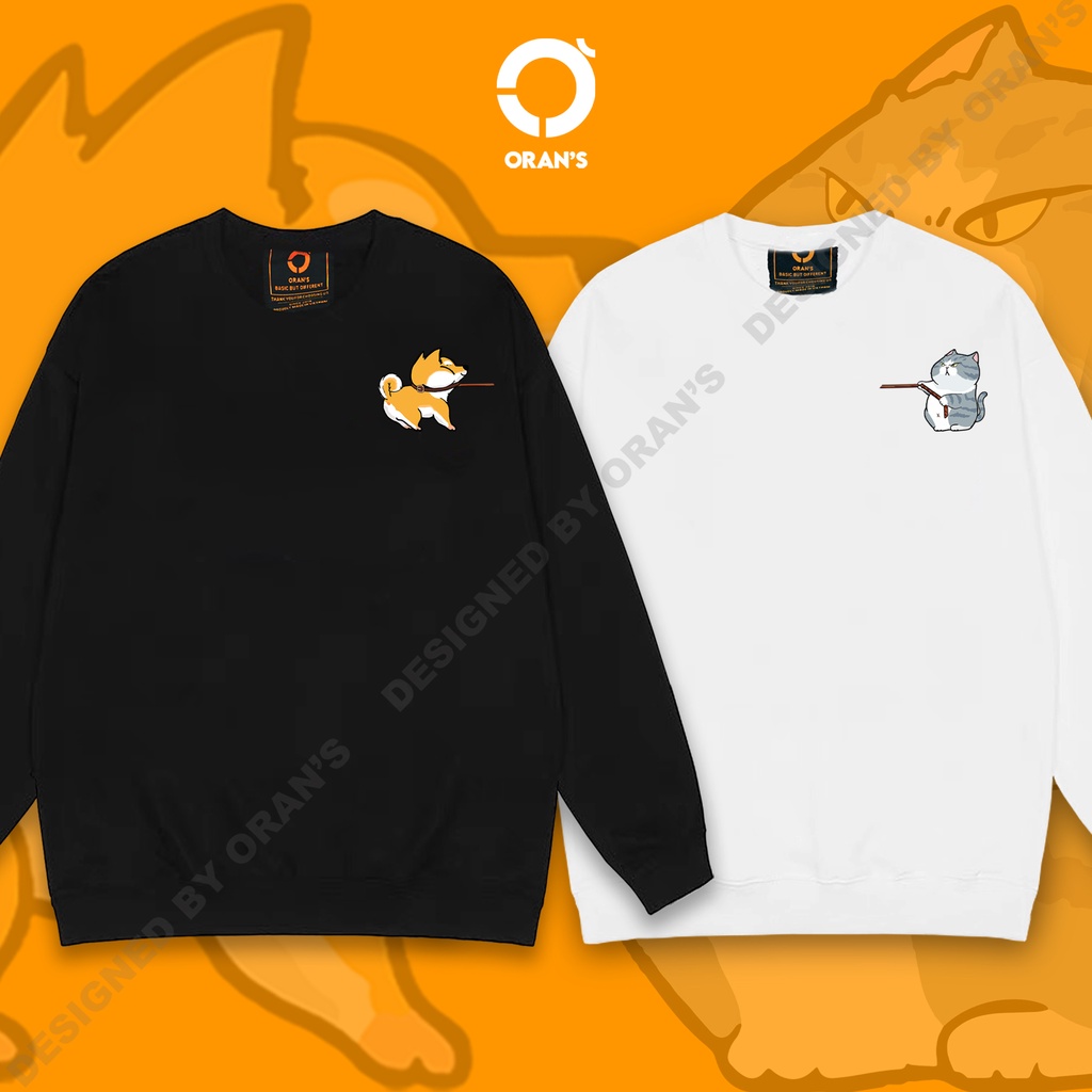 Áo Sweater đôi in hình chó mèo kéo xích chất nỉ cotton da cá cao cấp form rộng unisex ORANS - ORAN'S HOODIE COUPLE 07