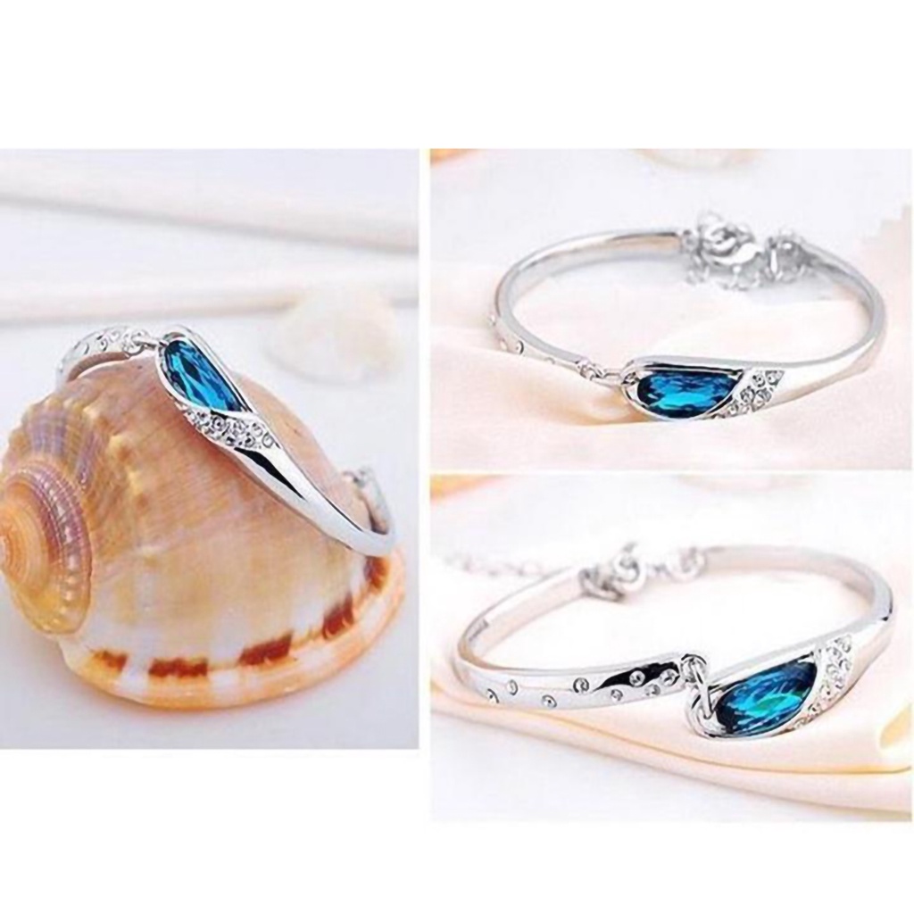 Lắc tay hợp kim đính đá xanh dương tuyệt đẹp cho nữ