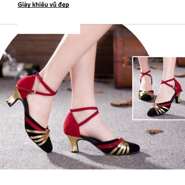 Giày khiêu vũ bít mũi 5cm-màu đỏ QV