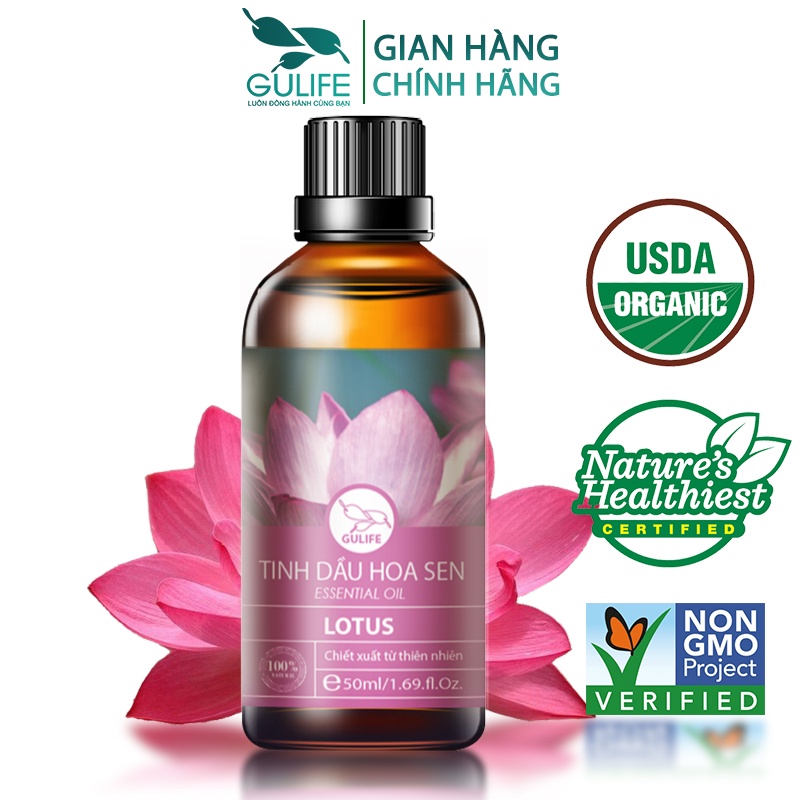 Tinh dầu thiên nhiên Hoa sen nguyên chất Gulife Essential Oil, xông phòng làm thơm và thư giãn, kiểm định COA 10-50ml