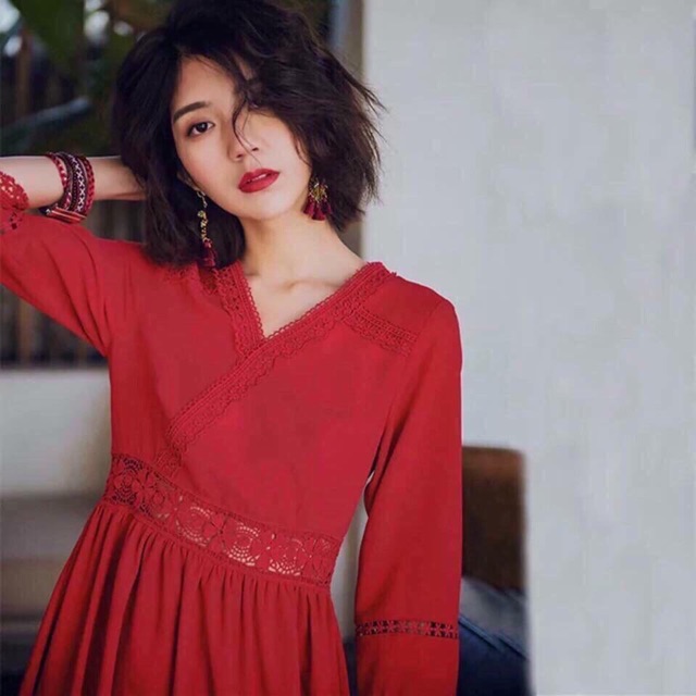 Váy boho đỏ dáng dài Váy maxi dài đỏ