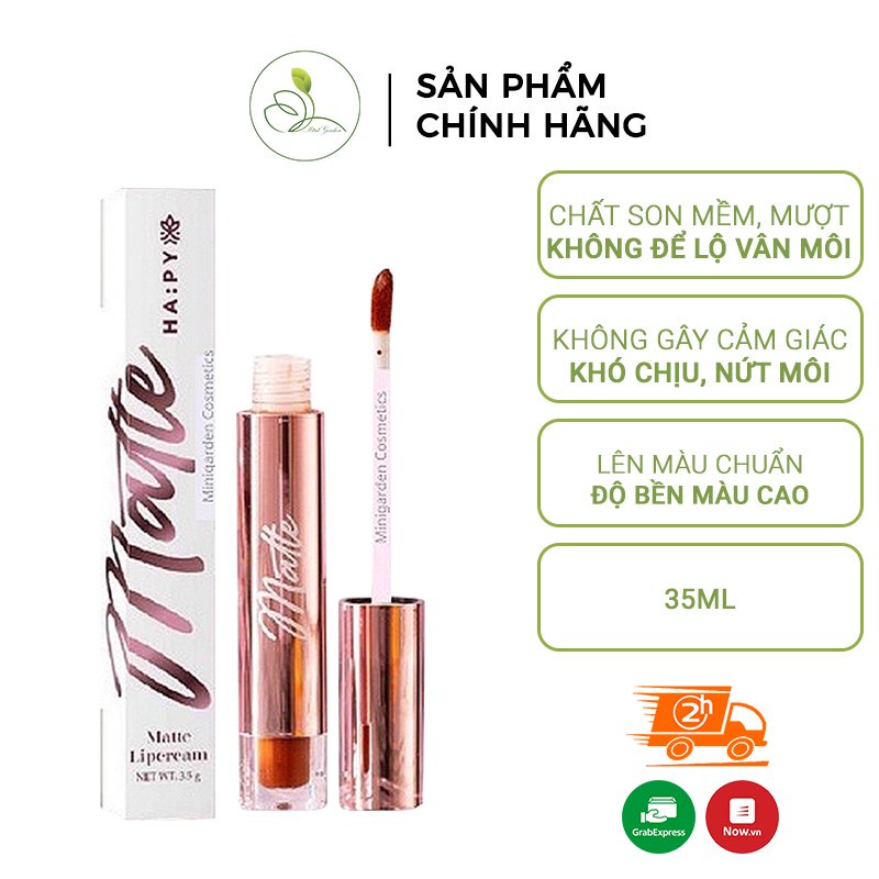 Combo bộ trang điểm môi MiniGarden son môi Ha:py Mattle Lipcream Kem Lì 3.5ml và dầu tẩy trang mắt môi Castor Oil 30ml