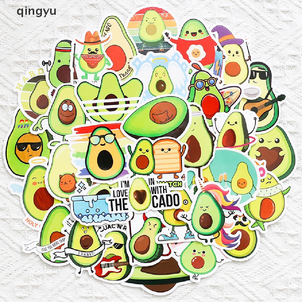 Bộ 50 Miếng Dán Hình Quả Bơ Hoạt Hình Dễ Thương Trang Trí Laptop Guitar Vali Ván Trượt Điện Thoại