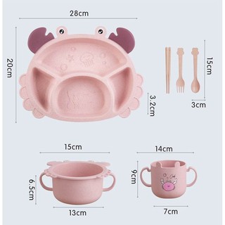 Set Khay Ăn Dặm Lúa Mạch Hình Cua 6 Món Kèm Cốc Bát Thìa Nĩa Đũa Siêu Đáng Yêu Cho Bé Shop Mẹ Bí Đỏ