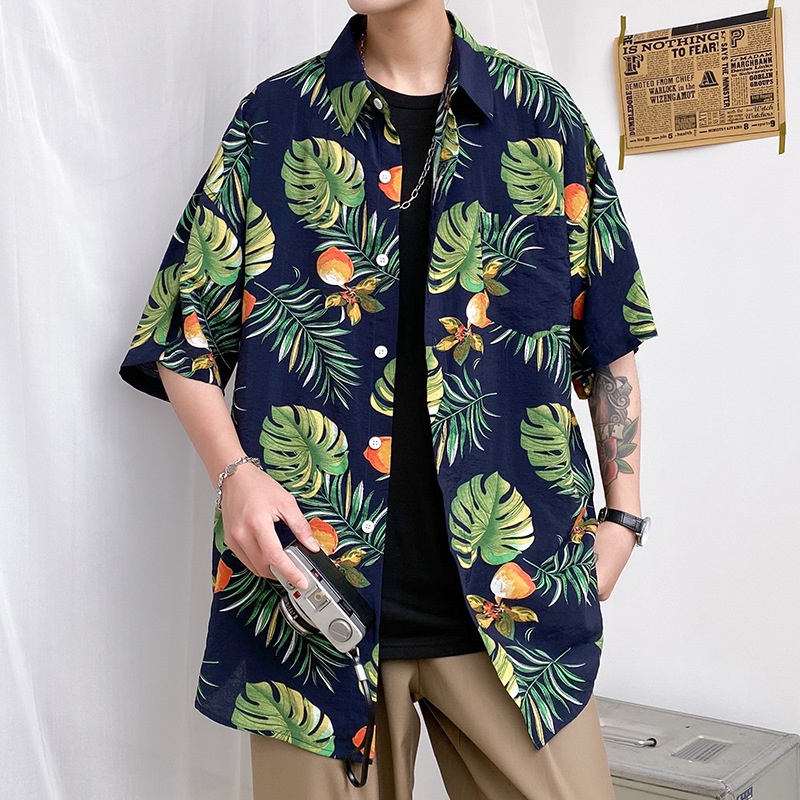 Áo Sơ Mi Nam Ngắn Tay In Họa Tiết Hoa Phong Cách Hawaii Mới