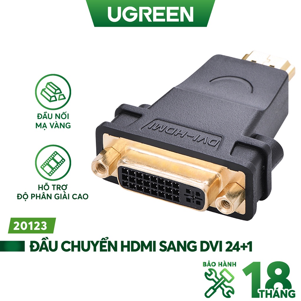 Đầu chuyển đổi HDMI Male to DVI 24+1 Female - dài 20CM - UGREEN 20123 - Hàng phân phối chính hãng - Bảo hành 18 tháng