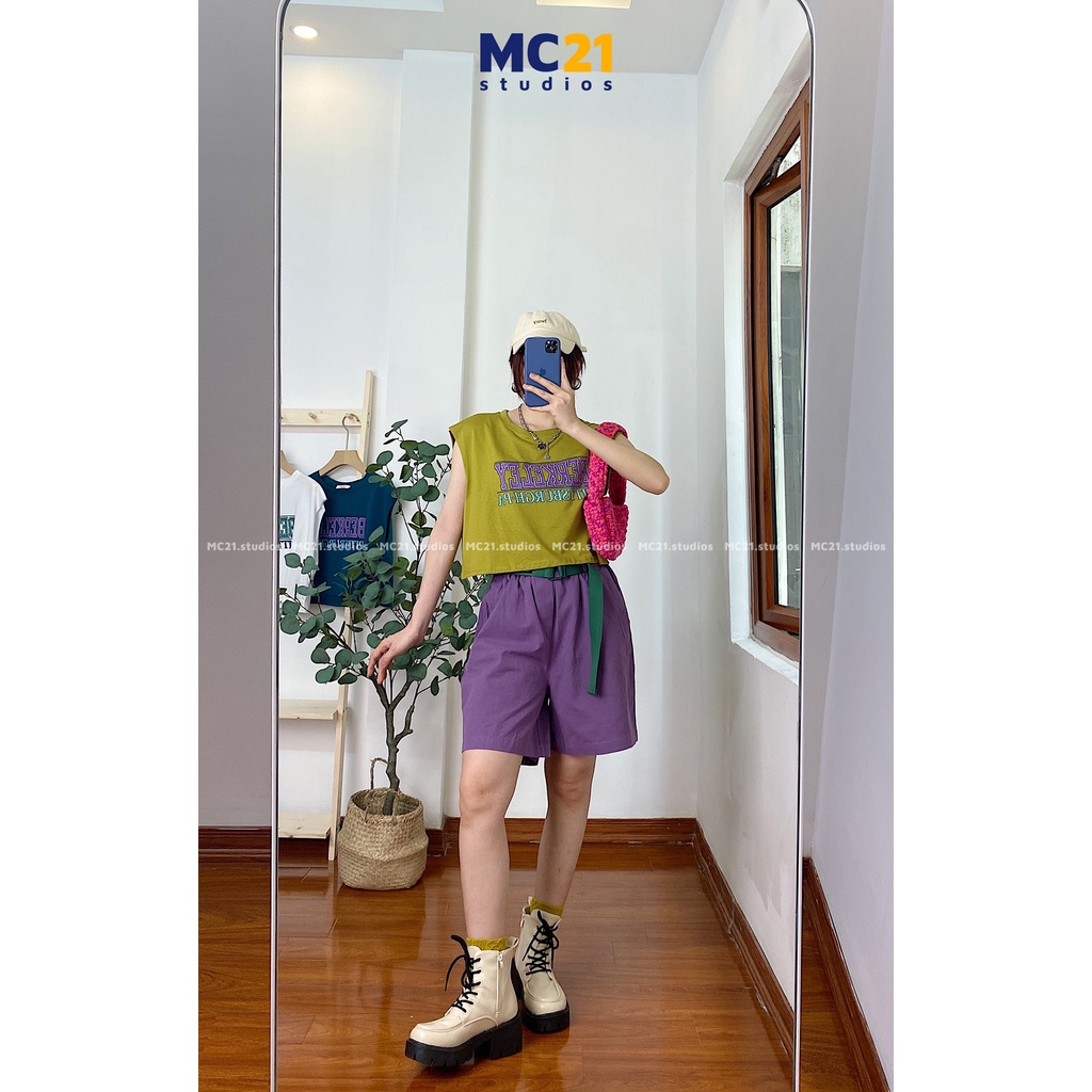 Quần sooc kaki ống rộng MINIONCLOTHING lưng cạp cao short Unisex nam nữ Ulzzang Streetwear Hàn Quốc bigsize Q3205