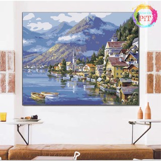Tranh Tô Màu Theo Số - Tranh Sơn Dầu Số Hóa Hot Trend Vịnh Biển Hallstatt