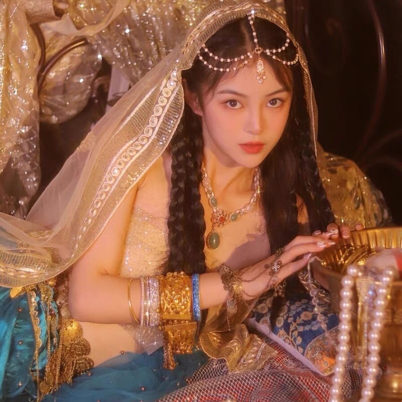 Vòng cài tóc đeo trán tua rua Tây vực, đôn hoàng phong cách cổ trang cosplay có sẵn