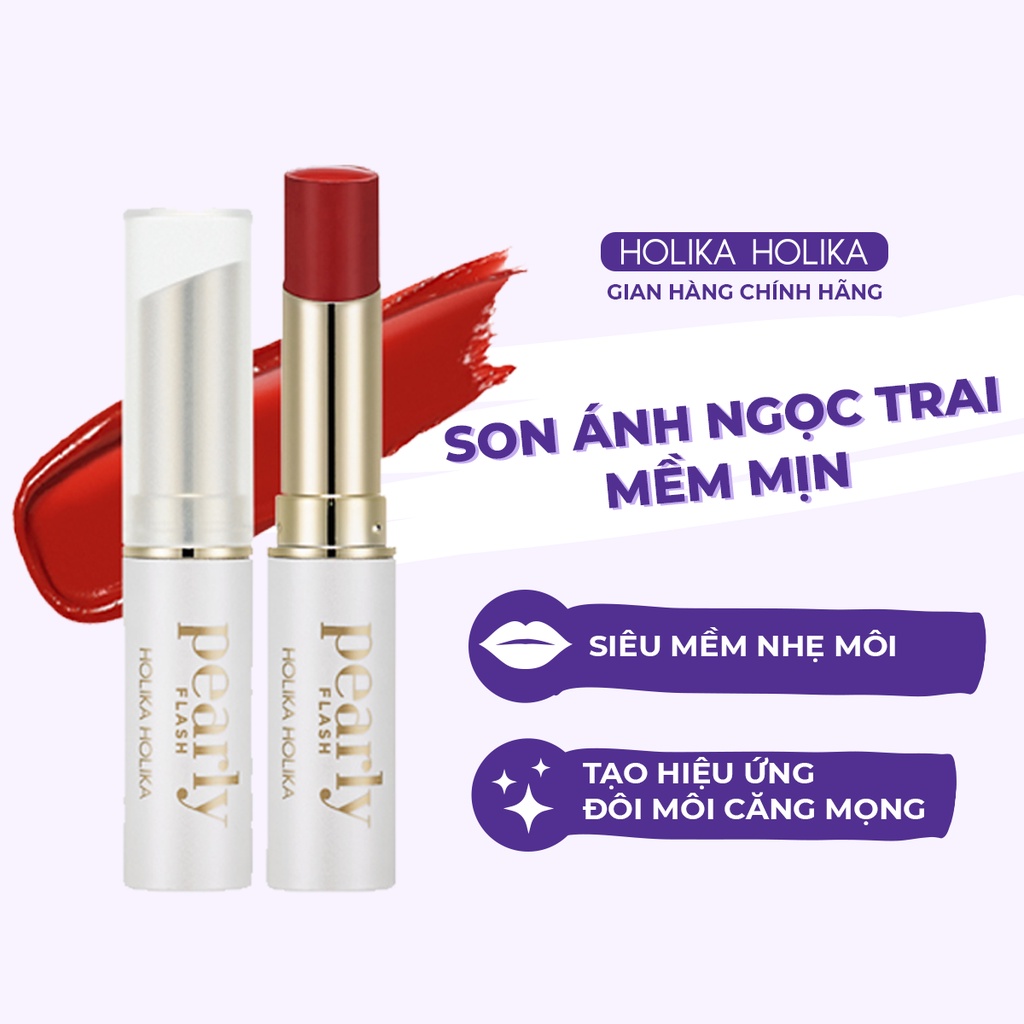 Son môi ánh ngọc trai Hàn Quốc Holika Holika siêu mềm mịn bóng môi siêu lì tông màu lâu trôi 4g