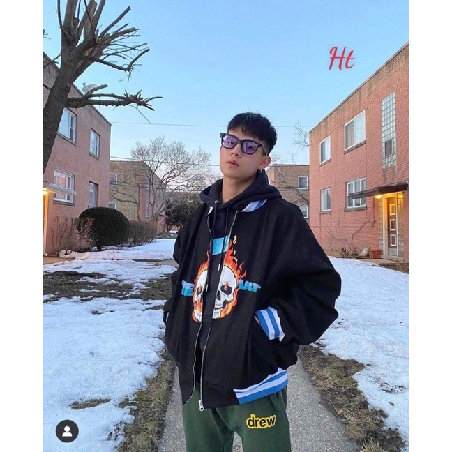 Áo bomber bo viền xanh quỷ lửa H2