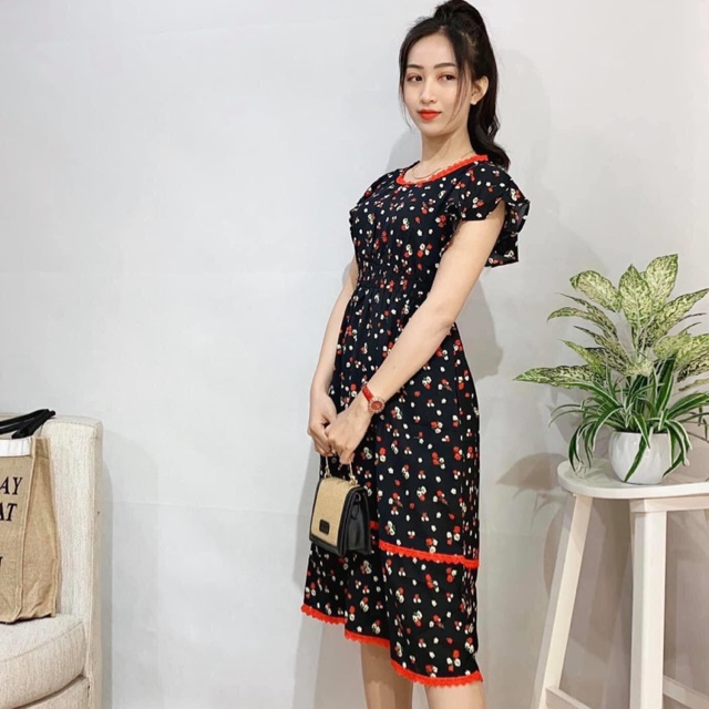 Đầm Liền Sát Nách Cổ Tròn Phối Họa Tiết Hoa Nhí - Váy Liền Tay Bèo Chân REN Siêu Xinh