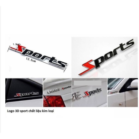 Decal chữ SPORT kim loại trang trí ô tô xe hơi