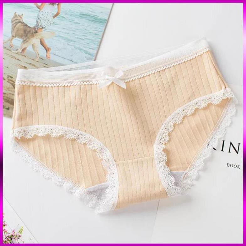 Quần lót cotton quần lót nữ gân tăm viền phối nơ cạp lưới