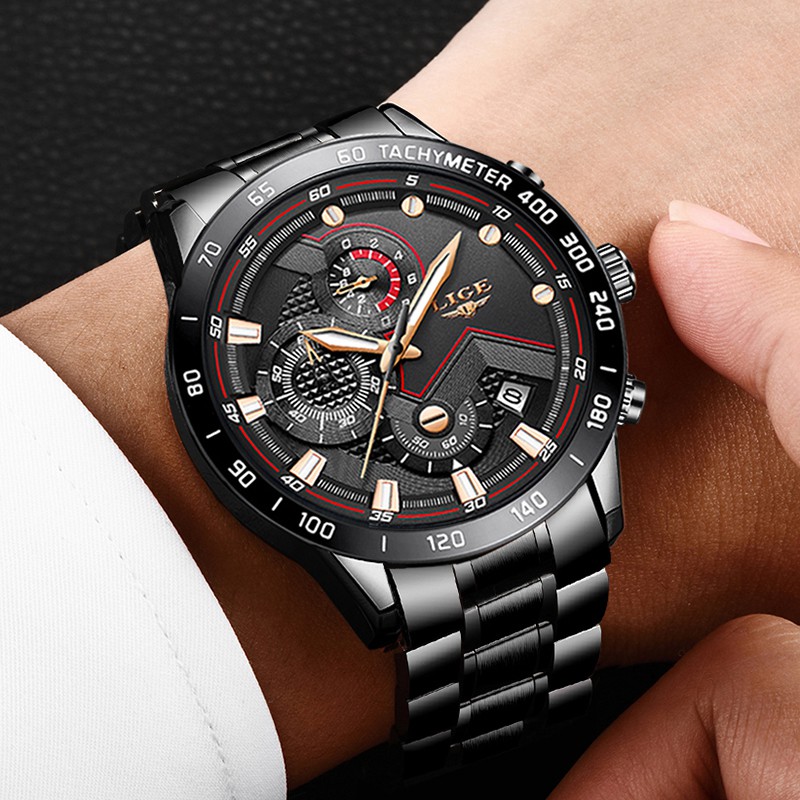 LIGE Đồng hồ nam 9982 Máy Quartz Bằng Thép Không Gỉ Chống Thấm Nước Cho Nam