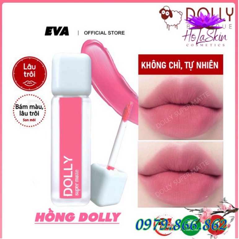 Son kem lì màu hồng Dolly super matte, son kem lì không chì bền màu lâu trôi, mua 2 cây tặng 1 hộp đựng cao cấp