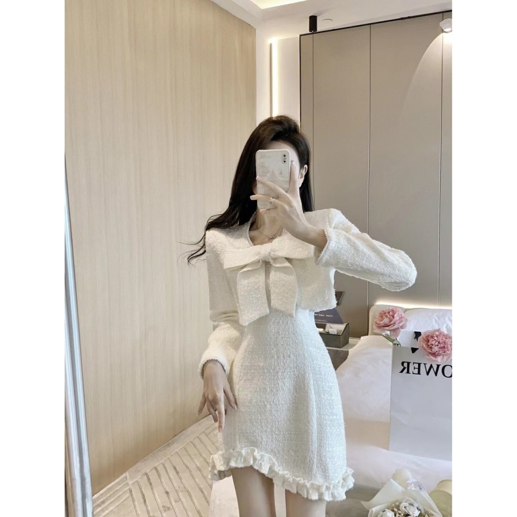 Bộ trang phục 2 món phối nơ phong cách Hàn Quốc ngọt ngào cho nữ